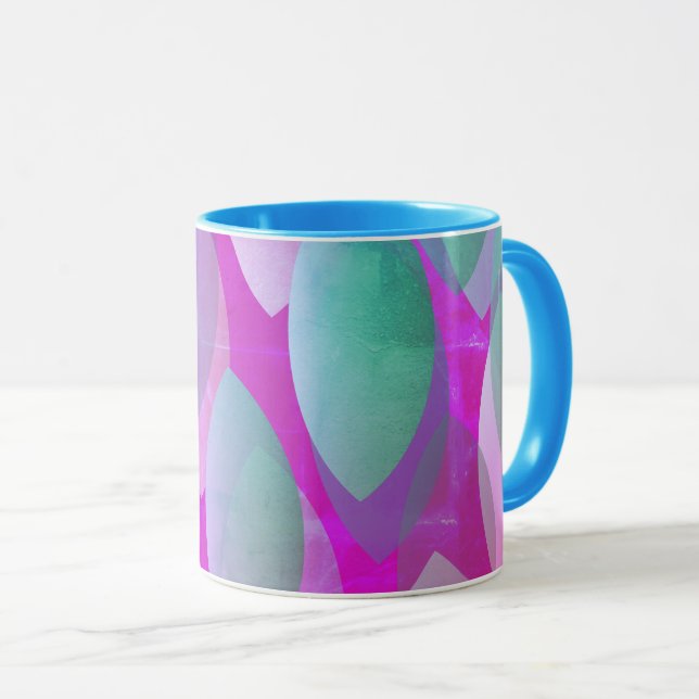 Caneca Padrão Abstrato Moderno | Magenta Rosa Teal (Frente Esquerda)