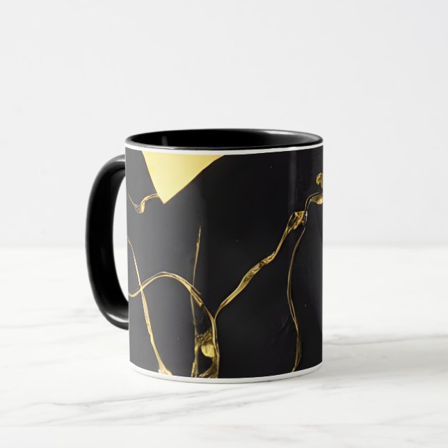 Caneca Padrão Abstrato Preto e Dourado (Frente Esquerda)