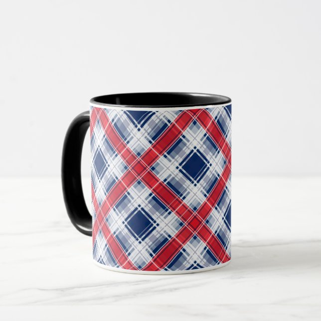 Caneca Padrão abstrato xadrez quadriculado alinhado contí (Frente Esquerda)