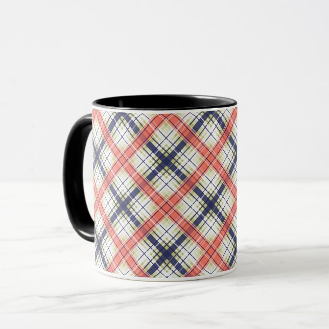 Caneca Padrão abstrato xadrez quadriculado liso alinhado  (Frente Esquerda)