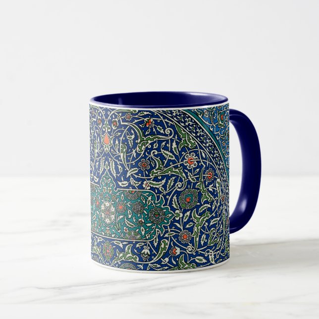 Caneca Padrão Árabe do Ornamentado Verde Laranja Azul (Frente Esquerda)