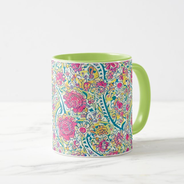 Caneca Padrão Árabe Floral do limão (Frente Esquerda)