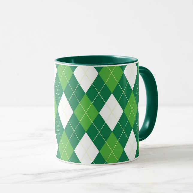 Caneca Padrão argyle, verde e branco (Frente Esquerda)