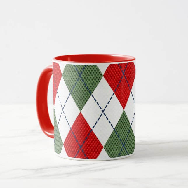 Caneca padrão Argyle vermelho e verde (Frente Esquerda)