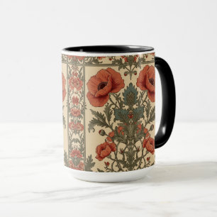 Caneca Padrão Art Nouveau de Flores de Papoulas de Willia