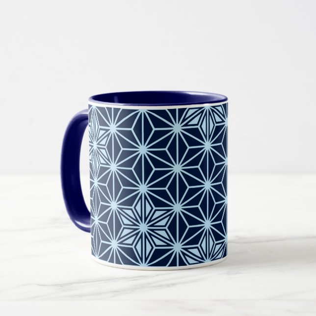 Caneca Padrão Asanoha Japonês - azul-indigo (Frente Esquerda)