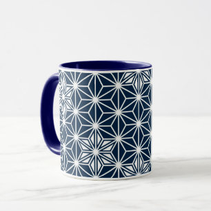 Caneca Padrão Asanoha japonês - azul-indigo e branco