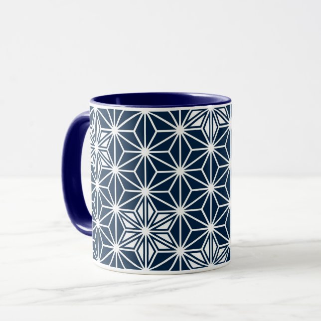 Caneca Padrão Asanoha japonês - azul-indigo e branco (Frente Esquerda)