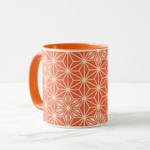 Caneca Padrão Asanoha japonês - laranja-coral