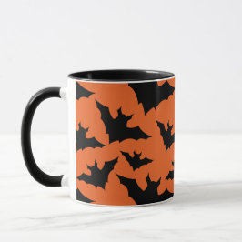 Caneca Padrão assustador legal preto de morcegos laranja 