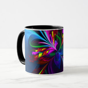 Caneca Padrão Azul Vermelho Abstrato Floral Moderno #15