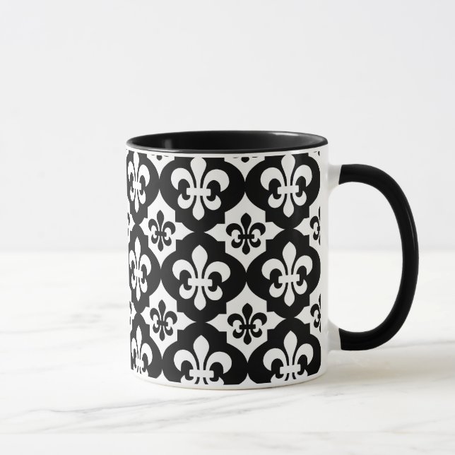 Caneca Padrão Black White Fleur De Lis (Direita)