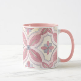Caneca Padrão bonito e colorido do Azulejo floral, rosa e