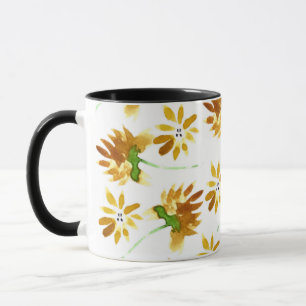 Caneca Padrão Botânico Amarelo Primavera de Aquarela