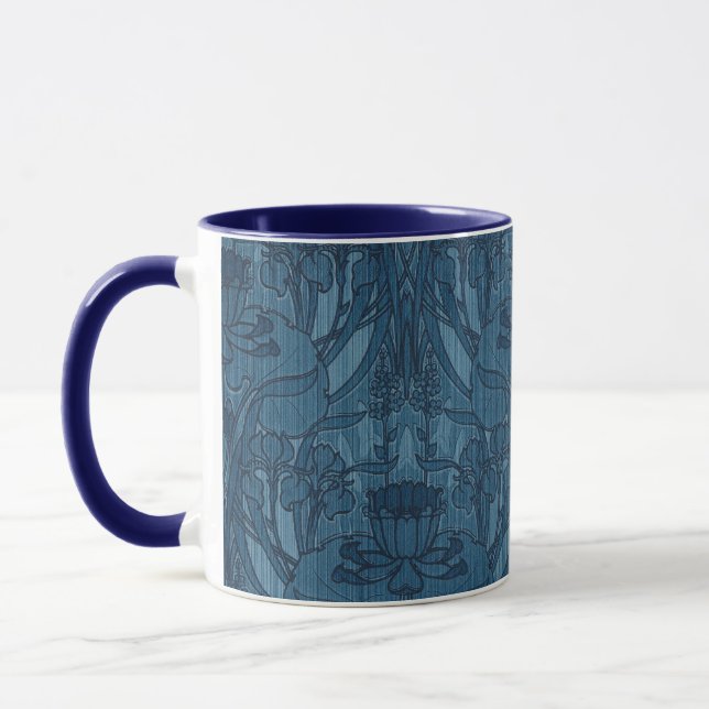 Caneca Padrão Botânico Chic Blue Art Nouveau Iris (Esquerda)