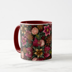 Caneca Padrão Botânico de Temperos de Natal e Floral