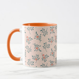 Caneca Padrão Botânico Floral Rosa-escuro Verde-azulado