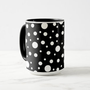 Caneca Padrão branco sobre Bolinhas preta