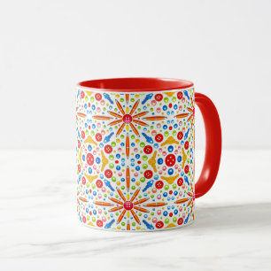 Caneca padrão caleidoscópio, acabamento vermelho,