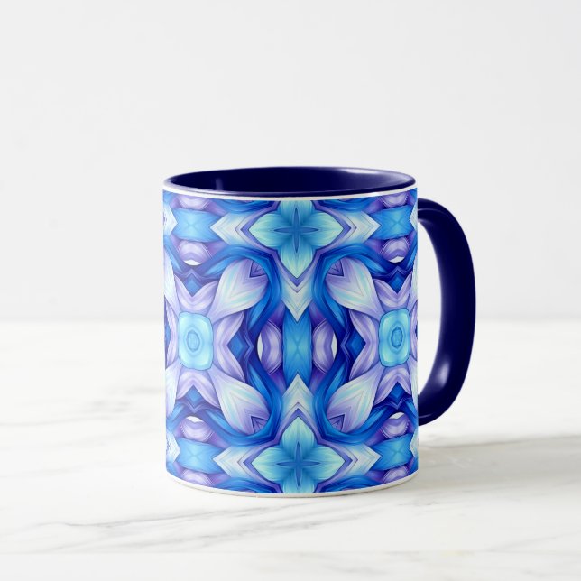Caneca Padrão cativante popular em azul e violeta (Frente Esquerda)