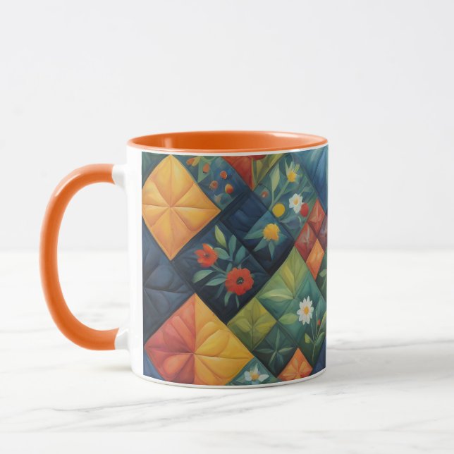 Caneca Padrão Colorido de Colcha - Amante de Colchas (Esquerda)