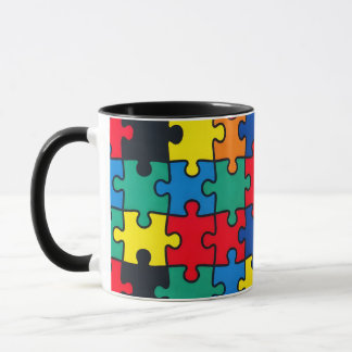 Caneca Padrão Colorido de Peças de Quebra-Cabeça Abstrato