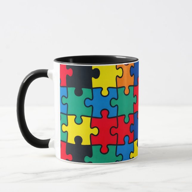 Caneca Padrão Colorido de Peças de Quebra-Cabeça Abstrato (Esquerda)