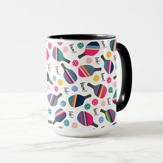 Caneca Padrão Colorido de Pickleball (Frente Esquerda)
