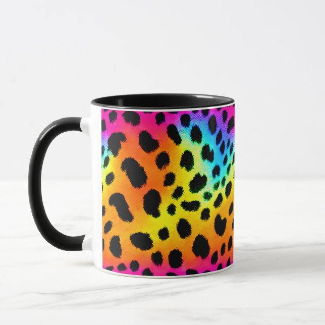 Caneca Padrão Colorido do Arco-Íris Cheetah Sem Costura (Esquerda)