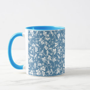 Caneca padrão com aves e ornamento de plantas