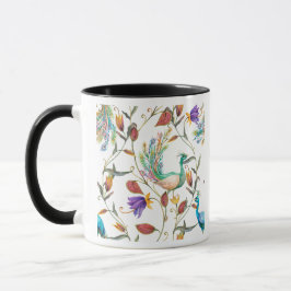 Caneca Padrão com pavão e flores pavão