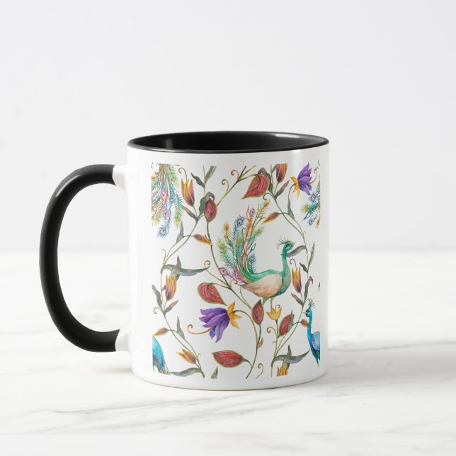 Caneca Padrão com pavão e flores pavão (Esquerda)