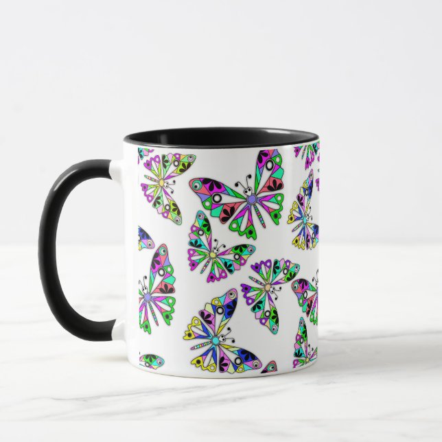 Caneca Padrão contínuo de borboleta abstrata de desenho a (Esquerda)
