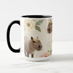 Caneca Padrão contínuo de capivara em aquarela fofa
