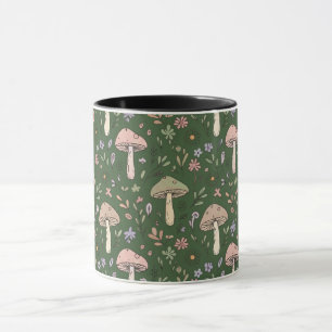 Caneca Padrão contínuo de fungos verde caçador escuro e s