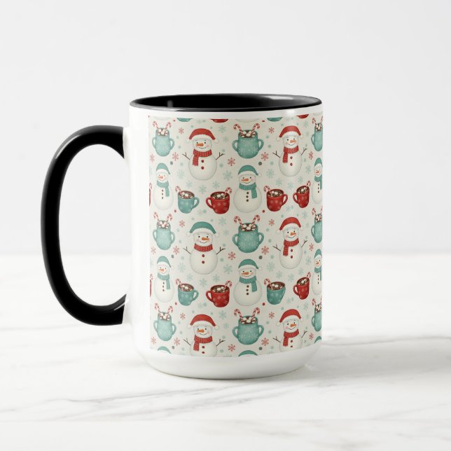 Caneca Padrão contínuo de Natal com boneco de neve e caca (Esquerda)