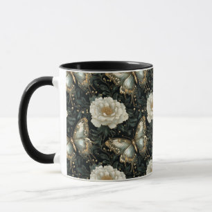 Caneca Padrão contínuo floral e de borboleta luxuoso