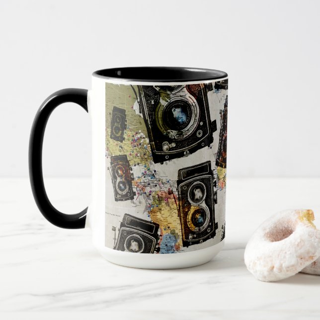 Caneca Padrão da câmera de viagens vintage (Com Donut)