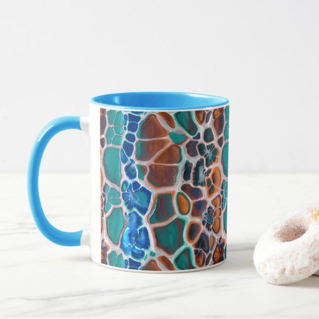 Caneca Padrão de Abstração do Vidro Arrado Azul Laranja (Com Donut)