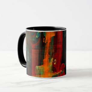 Caneca Padrão de Abstrato de Arte Moderno Vermelho Azul-L