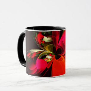 Caneca Padrão de Abstrato de Arte Vermelha Verde Floral M