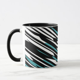 Caneca Padrão de Abstrato Linear Preto, Branco e Teal