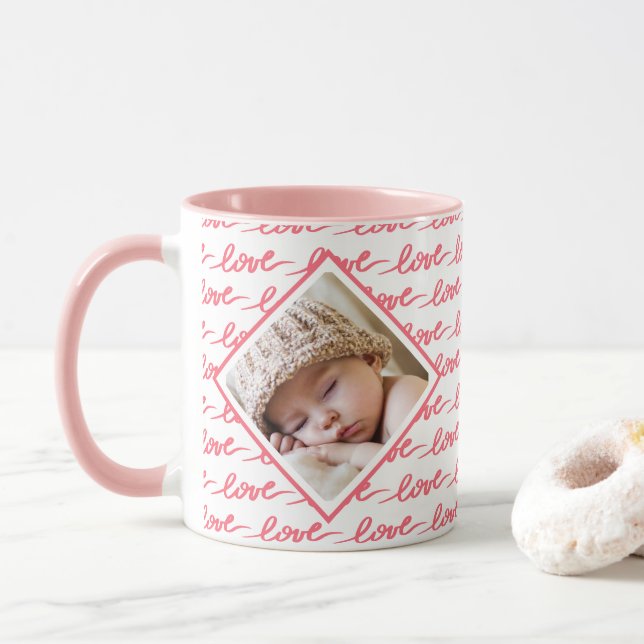 Caneca Padrão de Amor Dois Dia de os namorados Rosa Fotog (Com Donut)