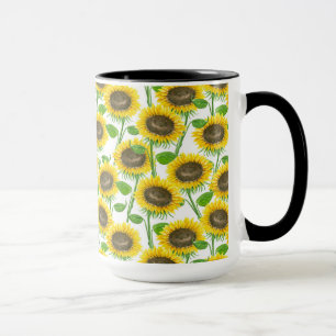 Caneca Padrão de aquarela de Sunflower