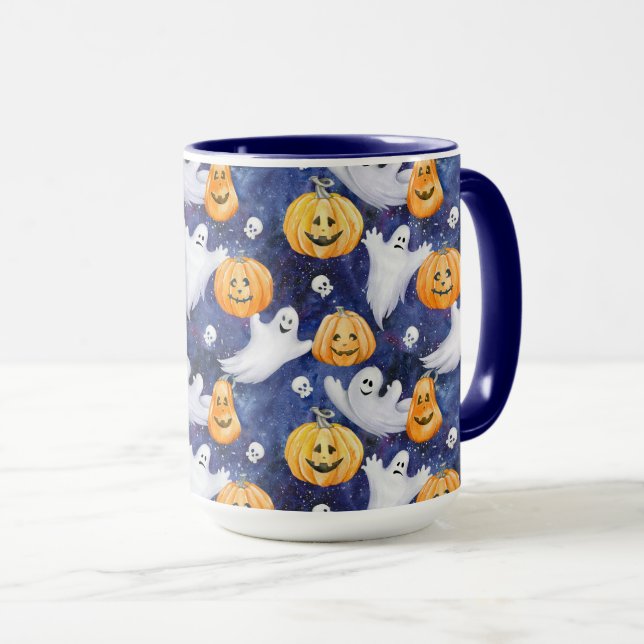 Caneca Padrão de Aquarela do Halloween (Frente Esquerda)