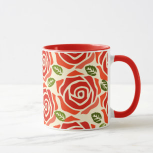 Caneca Padrão de aquarela rosa branco agudo