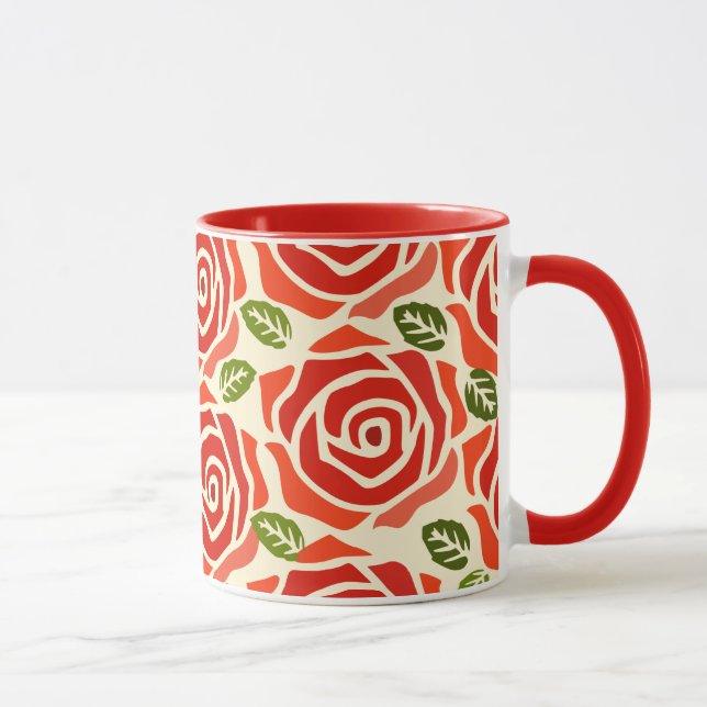 Caneca Padrão de aquarela rosa branco agudo (Direita)