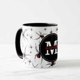 Caneca Padrão de aranha vermelha e preta monograma