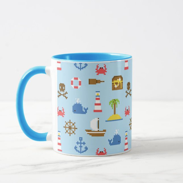 Caneca Padrão de Arte do Mar de Pixel (Esquerda)