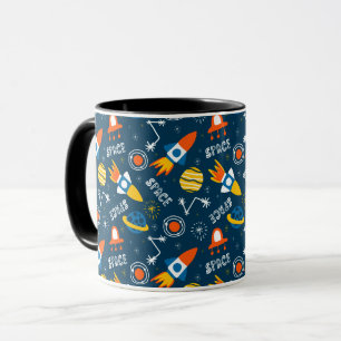 Caneca Padrão de Aventuras Espaciais Coloridas Bonitas